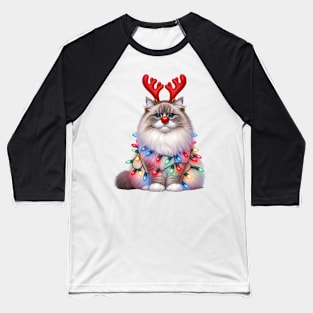 Christmas Red Nose Ragdoll Cat Baseball T-Shirt